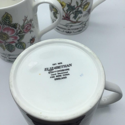 STAFFORDSHIRE Elizabethan Tea Cups Butterfly Floral