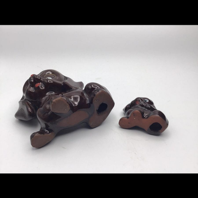 Vintage Mama Dog and Puppy Brown Redware