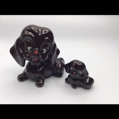 Vintage Mama Dog and Puppy Brown Redware