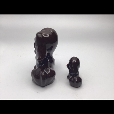 Vintage Mama Dog and Puppy Brown Redware