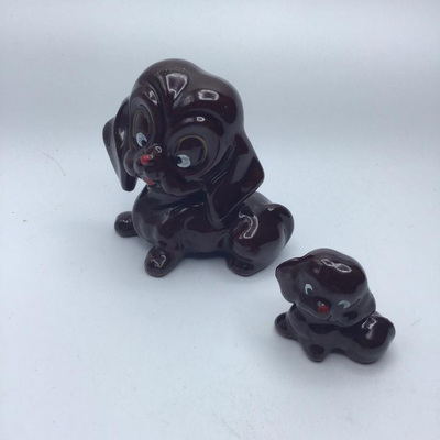 Vintage Mama Dog and Puppy Brown Redware