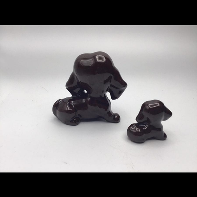 Vintage Mama Dog and Puppy Brown Redware