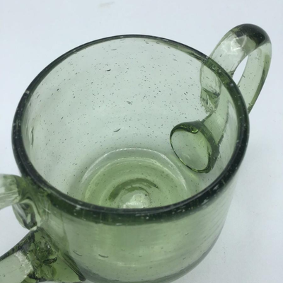 Hand blown Green Glass Open Sugar Pontil Mark Applied Handles