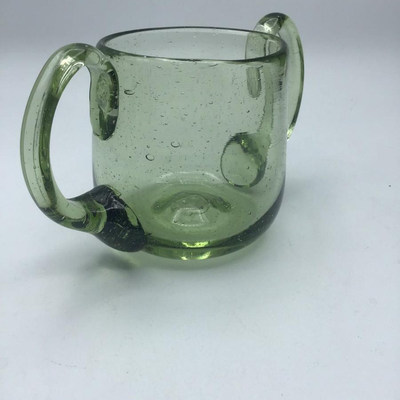 Hand blown Green Glass Open Sugar Pontil Mark Applied Handles