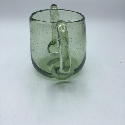 Hand blown Green Glass Open Sugar Pontil Mark Applied Handles