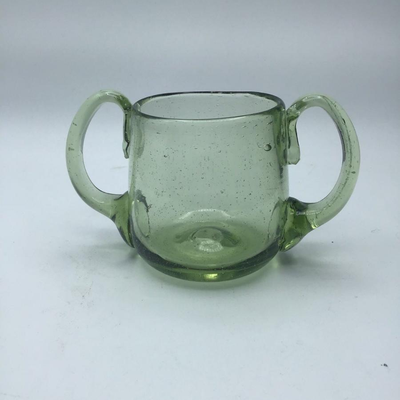 Hand blown Green Glass Open Sugar Pontil Mark Applied Handles
