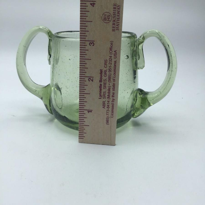 Hand blown Green Glass Open Sugar Pontil Mark Applied Handles