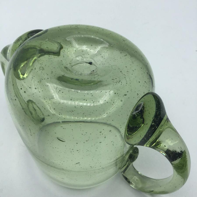 Hand blown Green Glass Open Sugar Pontil Mark Applied Handles