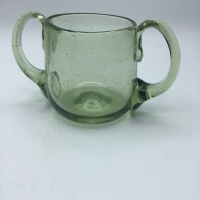 Hand blown Green Glass Open Sugar Pontil Mark Applied Handles