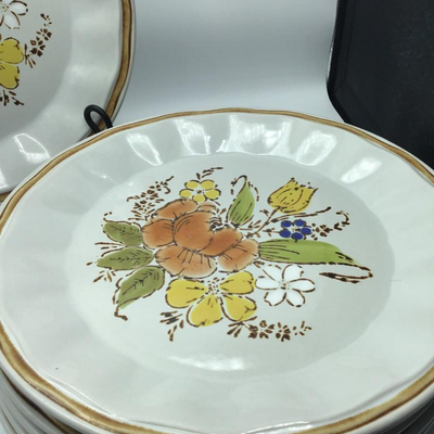 1970's Stoneware Wildflower Dinner Plates
