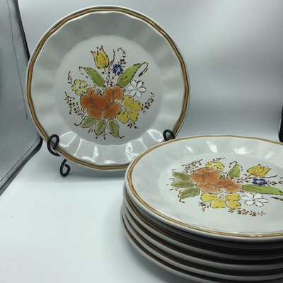 1970's Stoneware Wildflower Dinner Plates