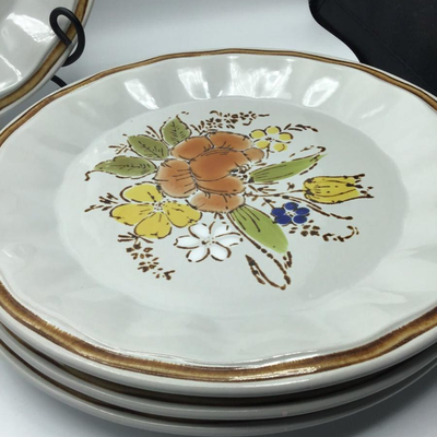 1970's Stoneware Wildflower Dinner Plates