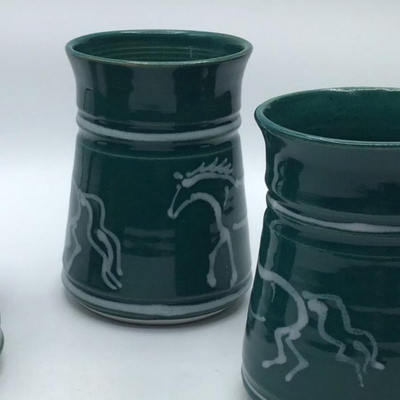 Studio Art Pottery Horse Mug signed Katz