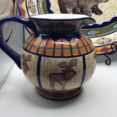 The Zrike Company Danna Cullen Bear Platter and Moose Pitcher