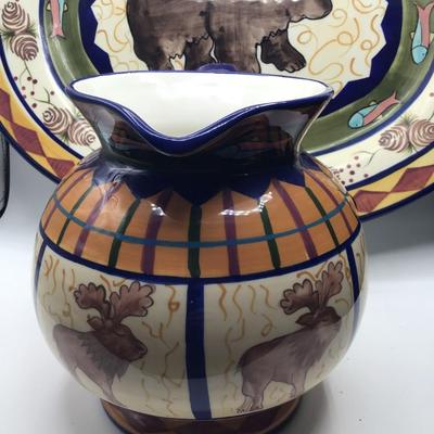 The Zrike Company Danna Cullen Bear Platter and Moose Pitcher