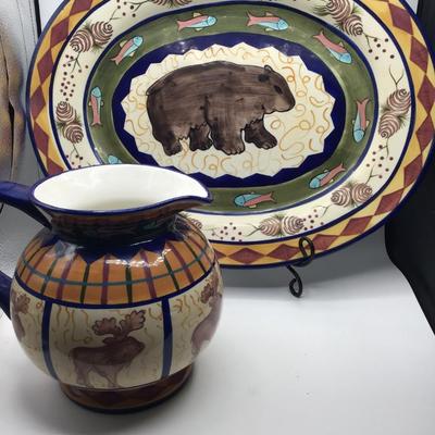 The Zrike Company Danna Cullen Bear Platter and Moose Pitcher