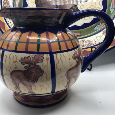 The Zrike Company Danna Cullen Bear Platter and Moose Pitcher