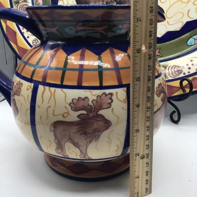 The Zrike Company Danna Cullen Bear Platter and Moose Pitcher