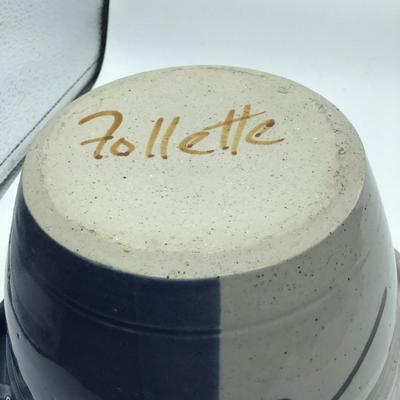 Studio Art Pottery Signed Follette Bowl with Handles