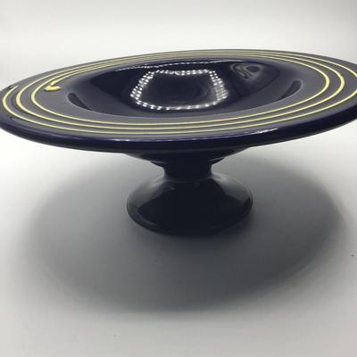Haeger Blue Pottery with Yellow Swirl Pedestal Bowl