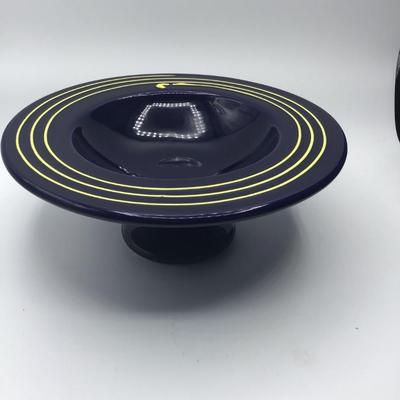 Haeger Blue Pottery with Yellow Swirl Pedestal Bowl
