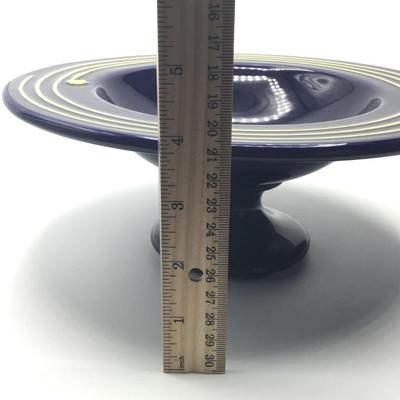Haeger Blue Pottery with Yellow Swirl Pedestal Bowl