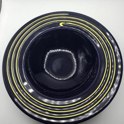 Haeger Blue Pottery with Yellow Swirl Pedestal Bowl