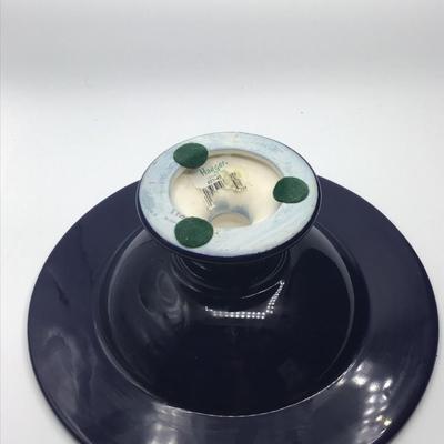 Haeger Blue Pottery with Yellow Swirl Pedestal Bowl