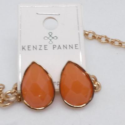 Kenze Panne Amber & Beige Colored Statement Necklace Set
