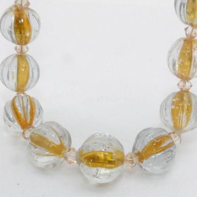 Clear & Gold  Glass Ribbon Like Beaded Necklace