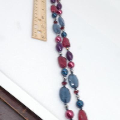 Burgundy, Purple, Blue Chunky Beaded Necklace