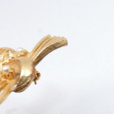 Gold Leaf Brooch w/Pearls