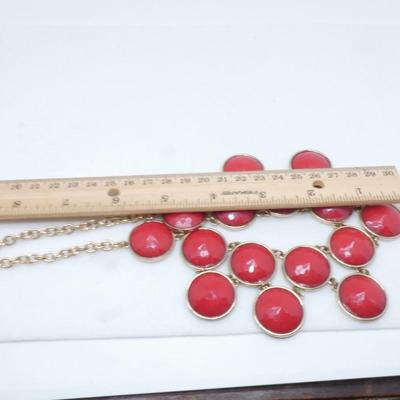 Red & Gold Tone Drop Pendant Necklace