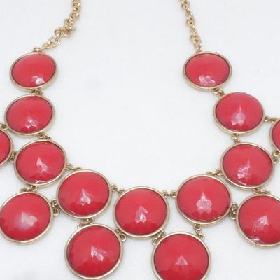 Red & Gold Tone Drop Pendant Necklace