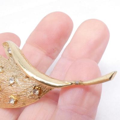 Gold Tone Rhinestone Leaf Pin