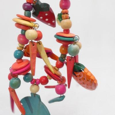 Carmen Miranda Style Wood Fruit Statement Necklace