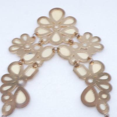 Gold Tone Beige Drop Statement Necklace