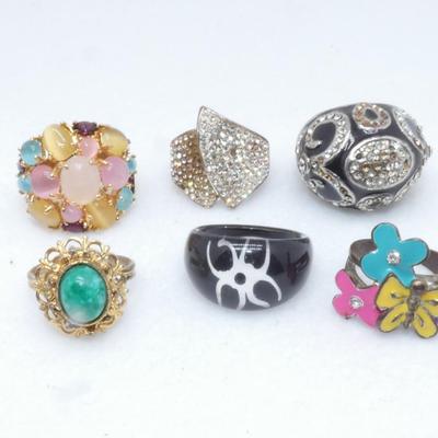 6 Silver & Gold Tone Adjustable / Sized Rings
