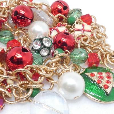 Christmas Baubles & Beads Gold Tone Holiday Necklace