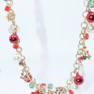 Christmas Baubles & Beads Gold Tone Holiday Necklace