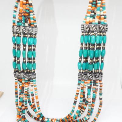 CATO Tribal Necklace, Fall Turquoise, Orange & Black Beads