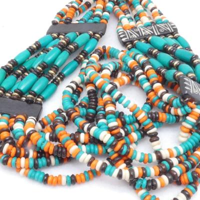 CATO Tribal Necklace, Fall Turquoise, Orange & Black Beads
