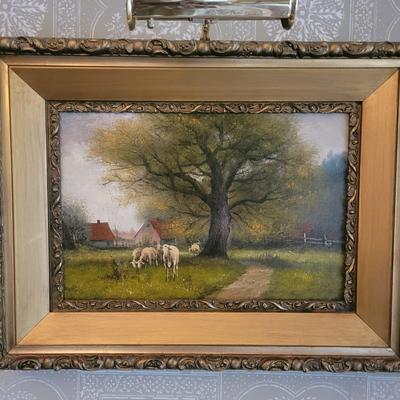 John Parker Davis Original Signed Oil Painting of Pastoral Landscape w/ Sheep (DR-DW)