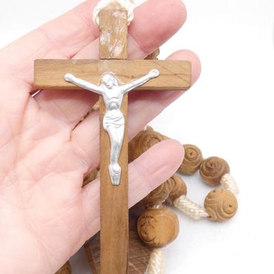 Oversized Wood Rosary Beaded Necklace