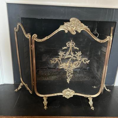 Ornate Brass Three-Paneled Fireplace Screen (LR-MG)