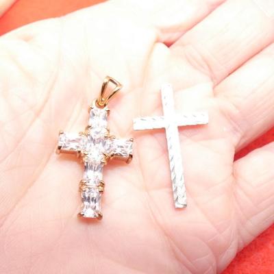 Gold Tone & Silver Tone Mini Cross Necklace Pendants