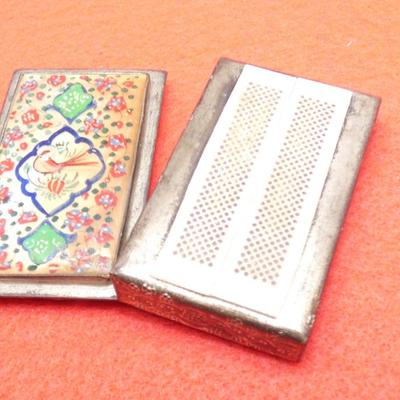 Vintage Silver Enameled Indian Match Box, Bohemian