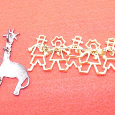 2 Brooches, Giraffe & People Pin