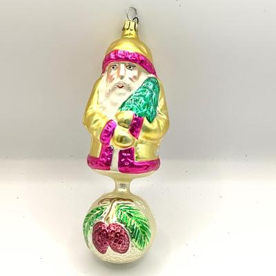 1611 Christopher Radko Old World Pine Santa on Ball Glass Ornament