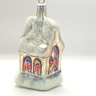 1613 Christopher Radko 1995 Midnight Mass Church Glass Ornament